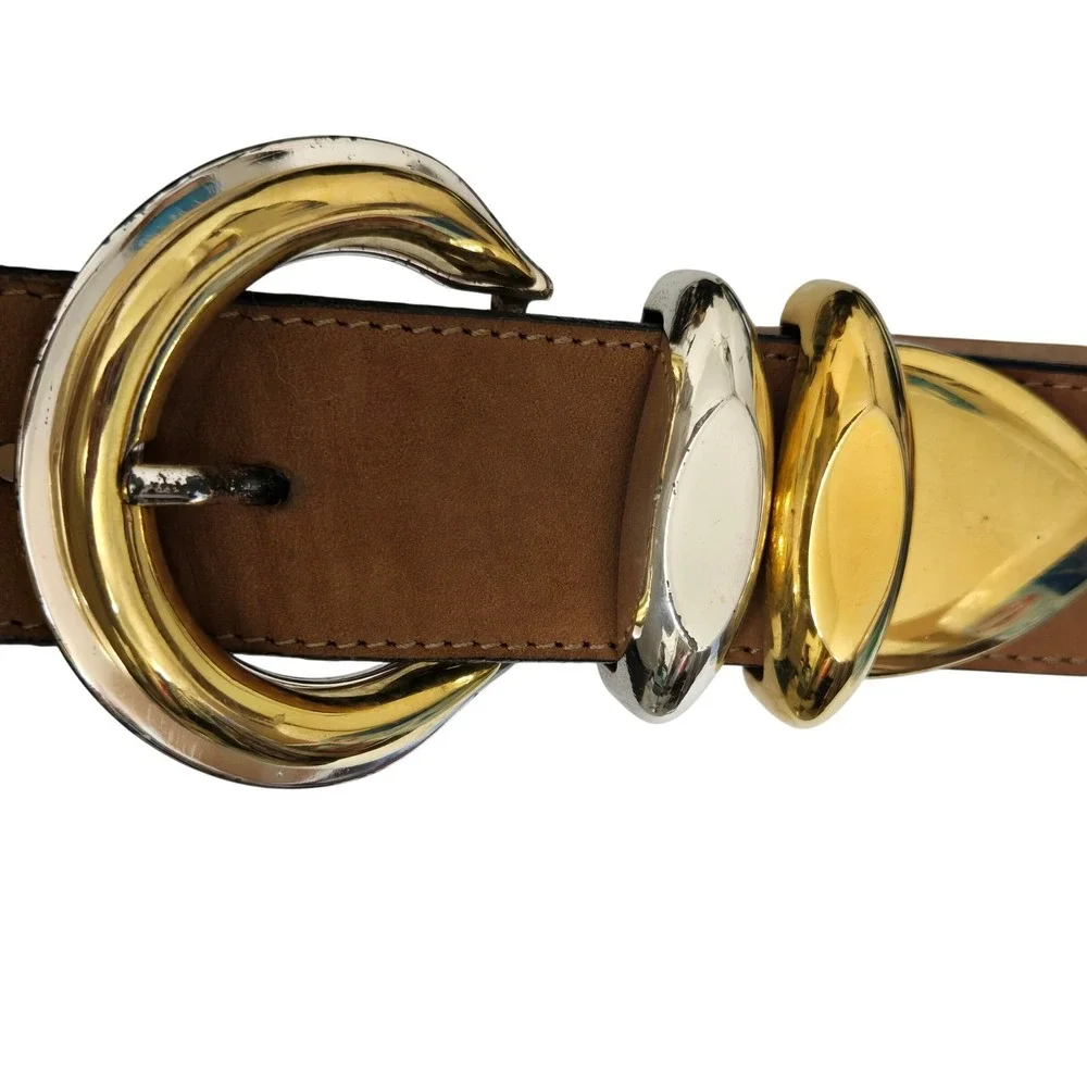 Streets‎ Ahead Suede Leather Belt Medium Gold Silver Buckle  display picture 3